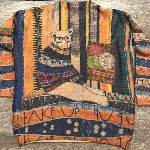 Yesno knitting bears in sweaters graphic printed wool blend sweater size XL - Picture 7 of 10